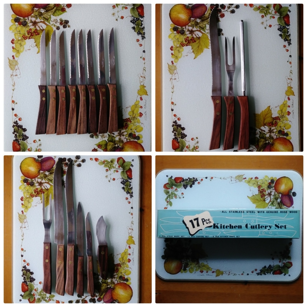 17 Pcs. Vintage Kitchen Cutlery Set With Rosewood Handles